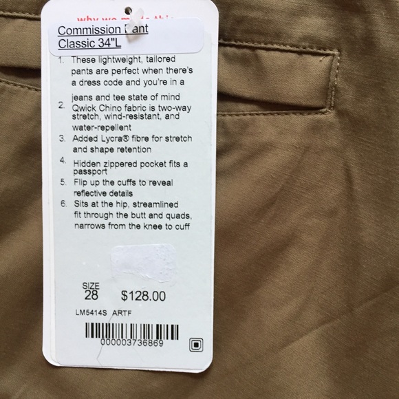 NWT MEN’S LULULEMON ARTF COMMISSION PANT SIZE - Picture 6 of 8
